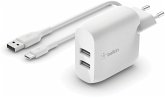 Belkin Dual USB-A Ladegerät, 24W incl. USB-C Kabel 1m, weiß