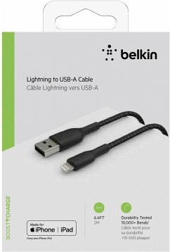 Belkin Lightning Lade/Sync Kabel 2m, ummantelt, mfi zert, schwarz