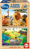 Carletto 9213144 - Educa, Disney, König der Löwen und Dschungelbuch, 2 SUPER PUZZLE, Holz-Puzzle, 2x50 Teile