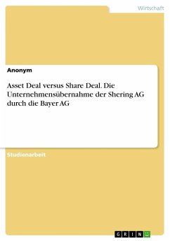Asset Deal versus Share Deal. Die Unternehmensübernahme der Shering AG durch die Bayer AG - Anonymous