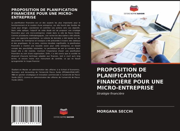 PROPOSITION DE PLANIFICATION FINANCIÈRE POUR UNE MICRO-ENTREPRISE PROPOSITION DE PLANIFICATION FINANCIÈRE POUR UNE MICRO-ENTREPRISE