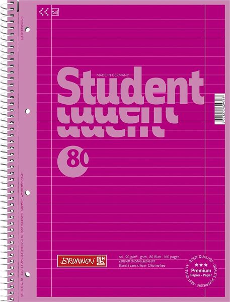Brunnen Collegeblock Premium Student A4 liniert Lineatur 27 pink -  Schreibwaren bei bücher.de immer portofrei
