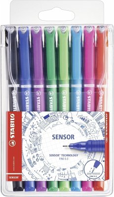 Fineliner mit gefederter Spitze - STABILO SENSOR F - fein - 8er Pack - mit 8 verschiedenen Farben