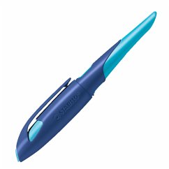 Ergonomischer Schulfüller für Rechtshänder mit Anfänger-Feder A - STABILO EASYbirdy in mitternachtsblau/azur - Einzelstift - inklusive Patrone - Schreibfarbe blau (löschbar)