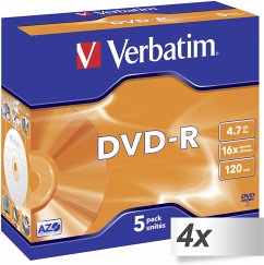 4x5 Verbatim DVD-R 4,7GB 16x Speed, Jewel Case