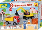 LENA® 01631 - Truckies Set Baustelle, Kipper, Bagger und Zubehör, 17-teilig