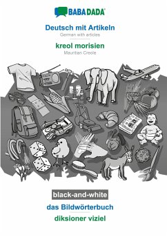 BABADADA black-and-white, Deutsch mit Artikeln - kreol morisien, das Bildwörterbuch - diksioner viziel - Babadada Gmbh