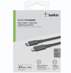 Belkin Smart LED Kabel grau 1,2m USB-C / Lightning CAA006bt04GR