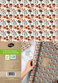 Cover Geschenkpapier Set Weihnachten für Erwachsene: Vögel (retro, skandinavischer Stil, edel, grau, weiß)
