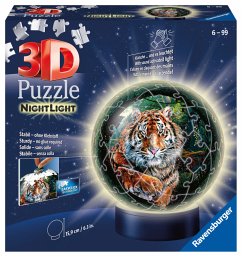 Ravensburger 11248 - Raubkatzen, Nachtlicht LED, Night Light, 3D-Puzzleball, 72 Teile