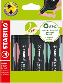 Umweltfreundlicher Textmarker - STABILO GREEN BOSS Pastel - 4er Pack - Hauch von Minzgrün, rosiges Rouge, zartes Türkis und Schimmer von Lila