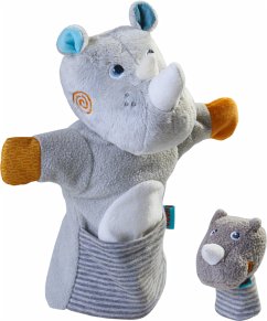 HABA 305755 - Handpuppe Nashorn mit Baby, 2-teilig, 30 cm