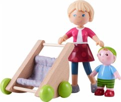 HABA 305594 - Little Friends, Mama Melanie, Baby Kilian und Kinderwagen, Biegepuppen