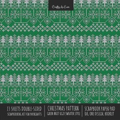 Christmas Pattern Scrapbook Paper Pad 8x8 Decorative Scrapbooking Kit for Cardmaking Gifts, DIY Crafts, Printmaking, Papercrafts, Green Knit Ugly Sweater Style - Crafty As Ever