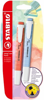 Cover Textmarker - STABILO swing cool Pastel - 2er Pack - wolkenblau, korallrot