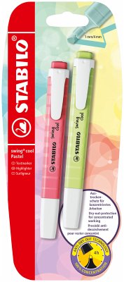 Textmarker - STABILO swing cool Pastel - 2er Pack - Prise von Limette, Kirschblütenrosa