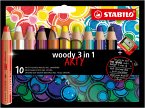 Buntstift, Wasserfarbe & Wachsmalkreide - STABILO woody 3 in 1 - ARTY - 10er Pack - mit 10 verschiedenen Farben und Spitzer
