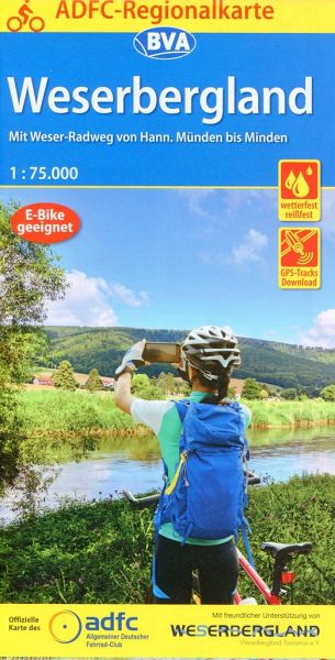 ADFC-Regionalkarte Weserbergland, 1:75.000, mit Tagestourenvorschlägen, reiß- und wetterfest, E-Bike-geeignet, GPS-Tracks Download