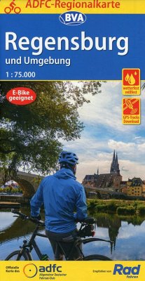 ADFC-Regionalkarte Regensburg und Umgebung mit Tagestouren-Vorschlägen, 1:75.000, reiß- und wetterfest, GPS-Tracks Download