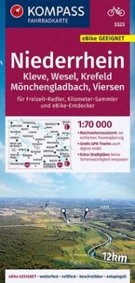 KOMPASS Fahrradkarte 3323 Niederrhein, Kleve, Wesel, Krefeld, Mönchengladbach, Viersen 1:70.000