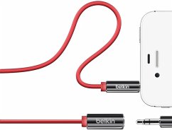 BELKIN Audio-Kabel, 3.5mm Klinke, 0.90m, Metallstecker, Winkelstecker, Flachband, MIXit, Rot