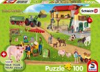 Schmidt 56404 - Schleich, Farm World, Bauernhof und Hofladen, Puzzle mit Figur, 100 Teile