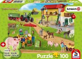 Schmidt 56404 - Schleich, Farm World, Bauernhof und Hofladen, Puzzle mit Figur, 100 Teile