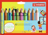 Duo Buntstift, Wasserfarbe & Wachsmalkreide - STABILO woody 3 in 1 duo - zweifarbige Mine - 10er Pack mit Spitzer - mit 10 Stiften und 20 verschiedenen Farben