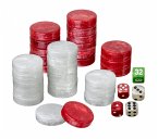 Philos 4106 - Spielsteine, Backgammon medium, 28 x 8 mm, Kunststoff, rot weiß, inkl. Würfel