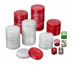 Philos 4107 - Backgammon Spielsteine+Würfel, groß, rot/weiß, 34 x 10mm, Kunststoff