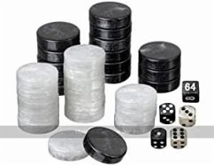 Philos 4110 - Backgammon Spielsteine+Würfel, groß, 34 x 10mm, schwarz/weiß, Kunststoff