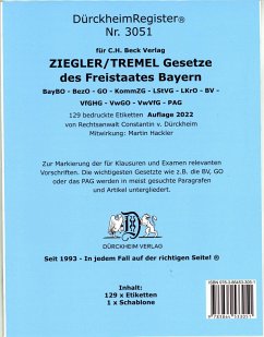 DürckheimRegister® ZIEGLER TREMEL Gesetze Freistaat Bayern SW, OHNE Stichworte