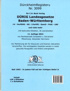 DürckheimRegister® für DÜRIG: BADEN-WÜRTTEMBERG, C.H. Beck Verlag - Dürckheim, Constantin von