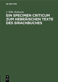 Cover Ein Specimen Criticum zum Hebräischen Texte des Sirachbuches (eBook, PDF)