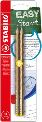 Schmaler Dreikant-Bleistift für Linkshänder - STABILO EASYgraph S Metallic Edition in Gold - 2er Pack - Härtegrad HB