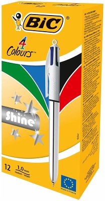 Cover BIC Kugelschreiber 4 Colours Shine silber 12er Set