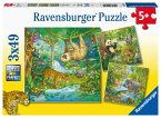 Ravensburger Kinderpuzzle - 05180 Im Urwald - Puzzle für Kinder ab 5 Jahren, mit 3x49 Teilen