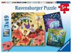 Ravensburger Kinderpuzzle - 05181 Einhorn, Drache und Fee - Puzzle für Kinder ab 5 Jahren, mit 3x49 Teilen