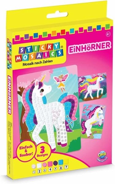 Sticky Mosaics 620604 - Travel Pack Einhörner, 3 Designs, Klebebilder Bastelset, Mosaik nach Zahlen