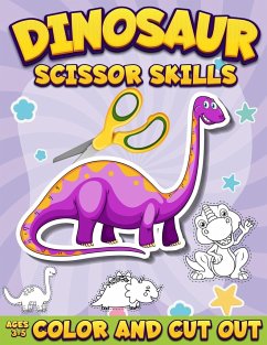 Dinosaur Scissor Skills Activity Book for Kids Ages 3-5 - Coloring Book Happy