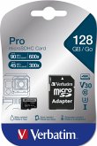 Verbatim microSDXC Pro 128GB Class 10 UHS-I incl Adapter