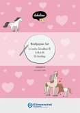 Liniertes Briefpapier-Set für Kinder: Pferde/ Ponys (rosa mit Herzen, Mädchen)