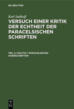 Paracelsische-Handschriften (eBook, PDF) - Sudhoff, Karl