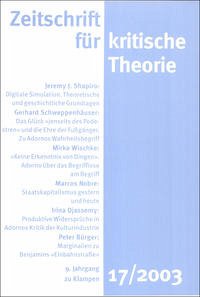 Zeitschrift für kritische Theorie / Zeitschrift für kritische Theorie, Heft 17 (Mängelexemplar) - Schweppenhäuser, Gerhard / Bock, Wolfgang (Hgg.)