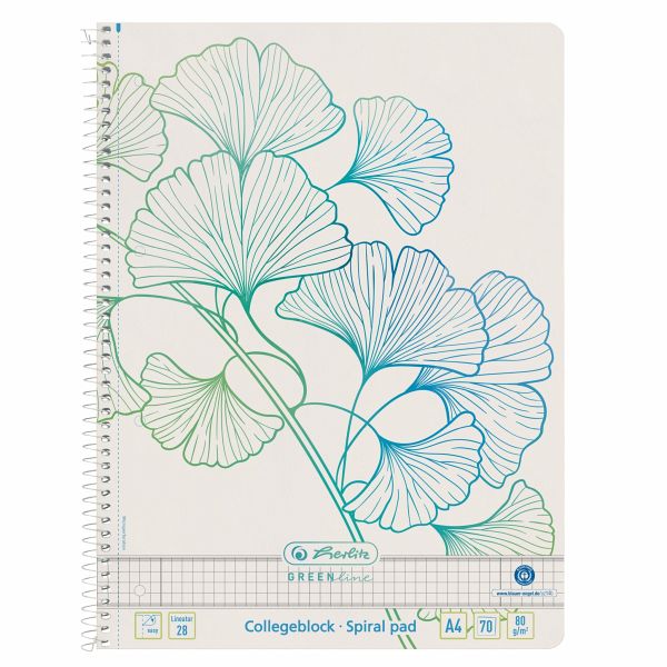Herlitz Spiralblock A4 70 Blatt Lineatur 28 GREENline Ginkgo Herlitz Spiralblock A4 70 Blatt Lineatur 28 GREENline Ginkgo
