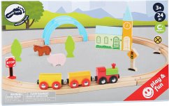 Small foot 11490 - Holzeisenbahn-Set Stadt und Land, play & fun, Spielset, Holz, 24-teilig, aufgebaut 45x59x9cm