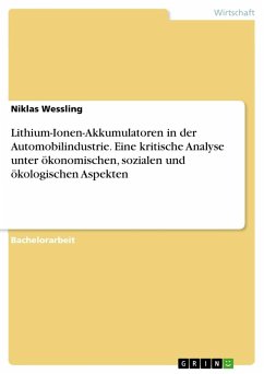 Lithium-Ionen-Akkumulatoren in der Automobilindustrie. Eine kritische Analyse unter ökonomischen, sozialen und ökologischen Aspekten - Wessling, Niklas