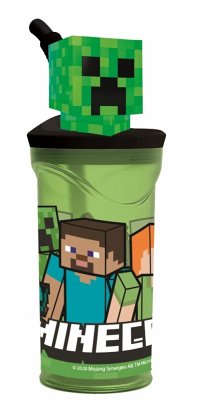 Minecraft Trinkbecher mit Strohhalm und 3D Figur, ca. 360 ml