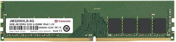 Transcend 8GB DDR4 3200 MT/s UDIMM 288pin 1R x8 unbuffered Transcend 8GB DDR4 3200 MT/s UDIMM 288pin 1R x8 unbuffered