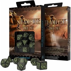 Pegasus QWOSTE19 - Steampunk Dice Set, Black, Glow-in-the-Dark, Würfel, 7 Stück